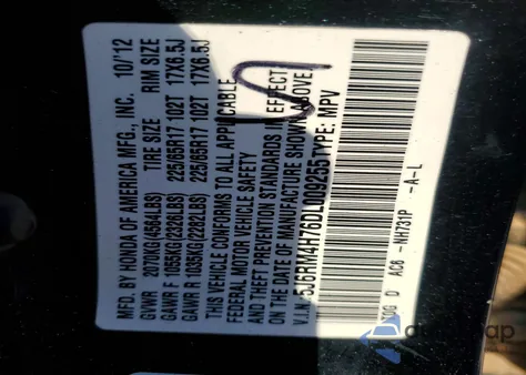 2013 Honda Cr-V Exl z USA, uszkodzony, nr VIN 5J6RM4H76DL009255